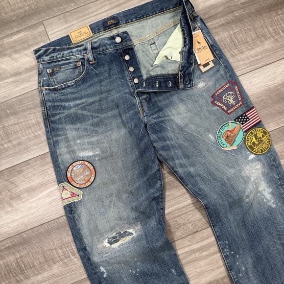 Polo Ralph Lauren Vintage Classic Fit Distressed Jeans Patches SZ 34X30 NWT $298 - Picture 1 of 9